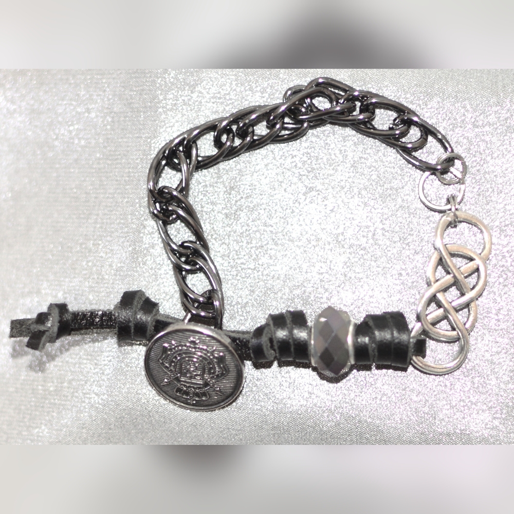 Leather and chain unisex bracelet BU-20-002
